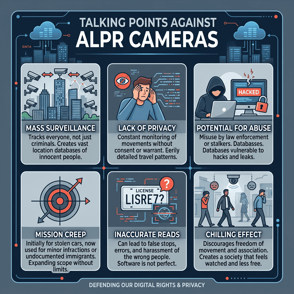 Talking points against ALPR cameras graphic
